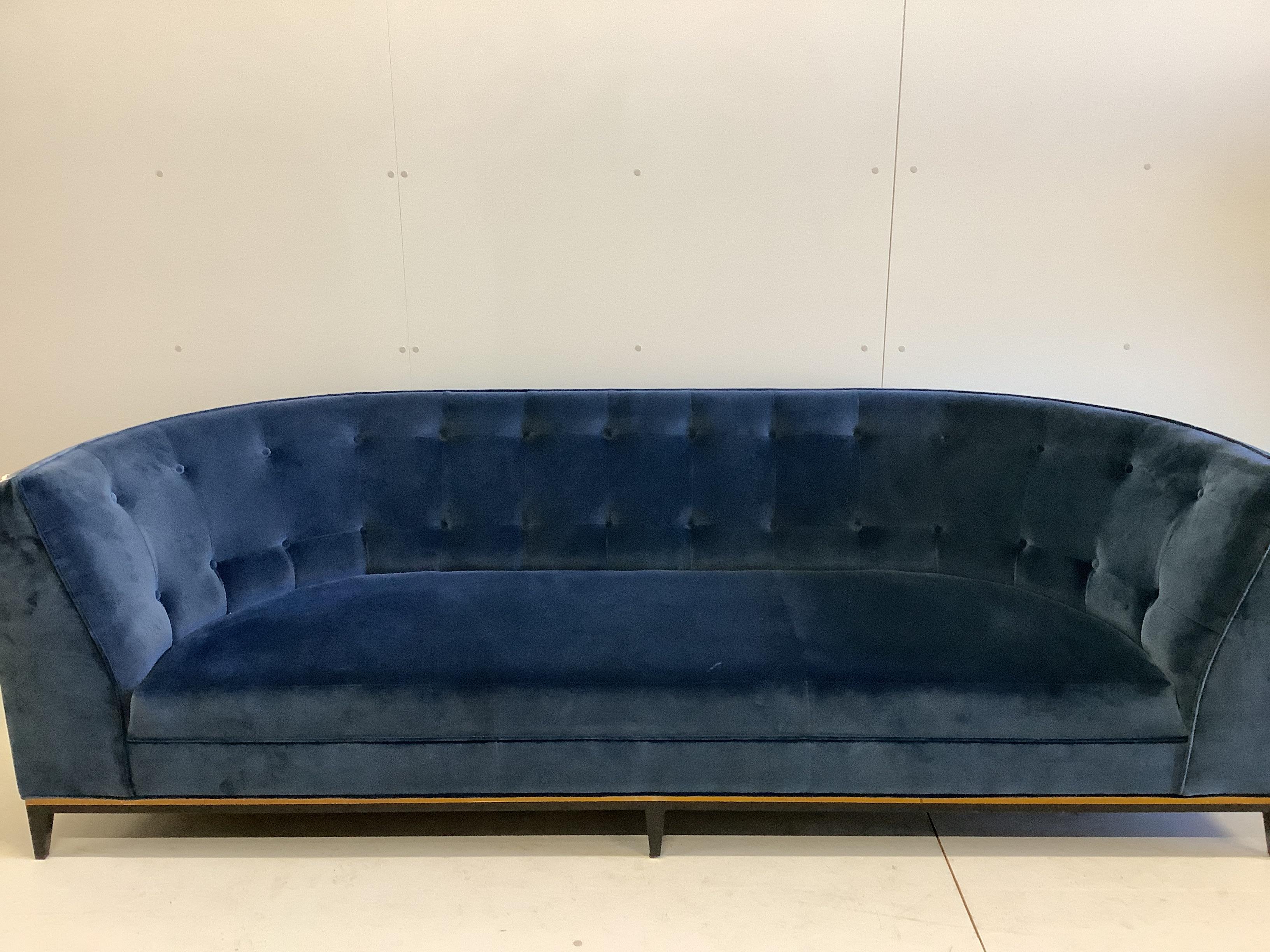 An Amy Sommerville Talay three seater sofa, upholstered in Abbott & Boyd Amazonie fabric, width 250cm, depth 90cm, height 80cm